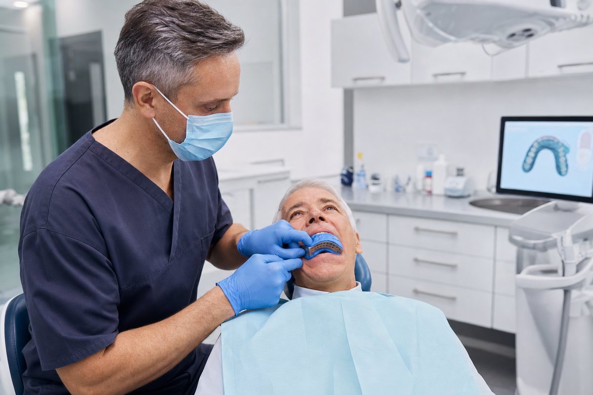 Dentist Taking A Dental Impression To Craft Custom Dentures